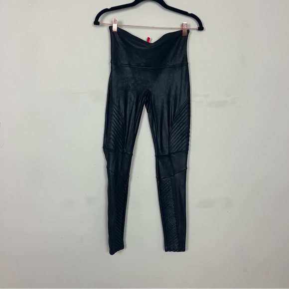 SPANX MOTO FAUX LEATHER LEGGINGS IN BLACK SIZE LARGE - Picture 8 of 16